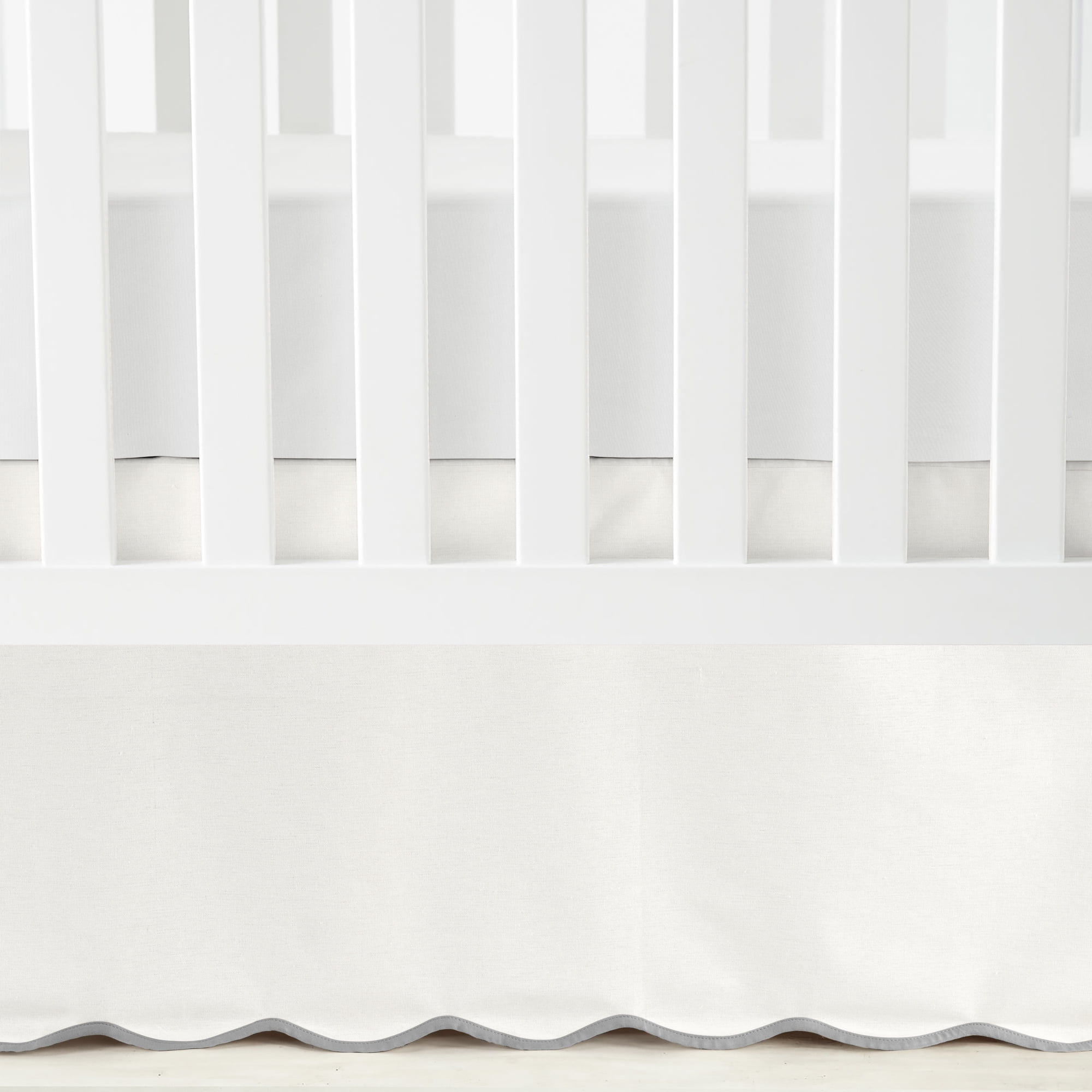 Lush Decor Coastal Chic Scalloped Edge Baby Crib Skirt Single 28" W x 52" L + 16" Drop Gray - Scalloped Crib Skirt - Gender Neutral Nursery Decor - White Crib Skirt