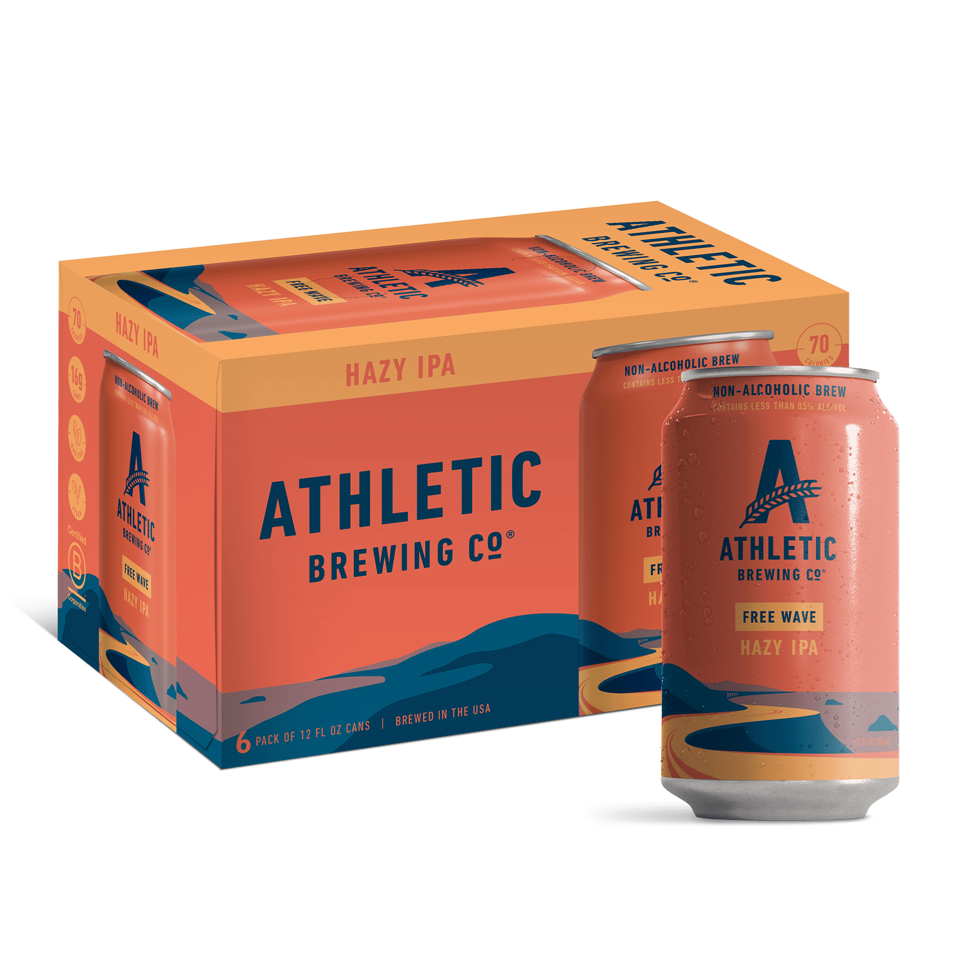 Athletic Brewing Company Free Wave Hazy IPA, Craft Non-Alcoholic Beer, 12 fl oz Cans, 6 Pack, 0.5% ABV
