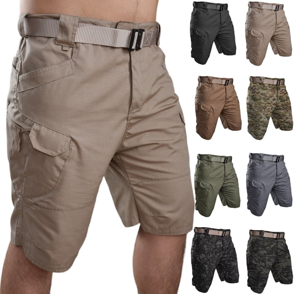 JoveMarine Men's Outdoor Tactical Cargo Shorts with Multiple Pockets, Belted Waist, Durable Work Shorts for Hiking, Motorcycle and Summer Adventures Black L