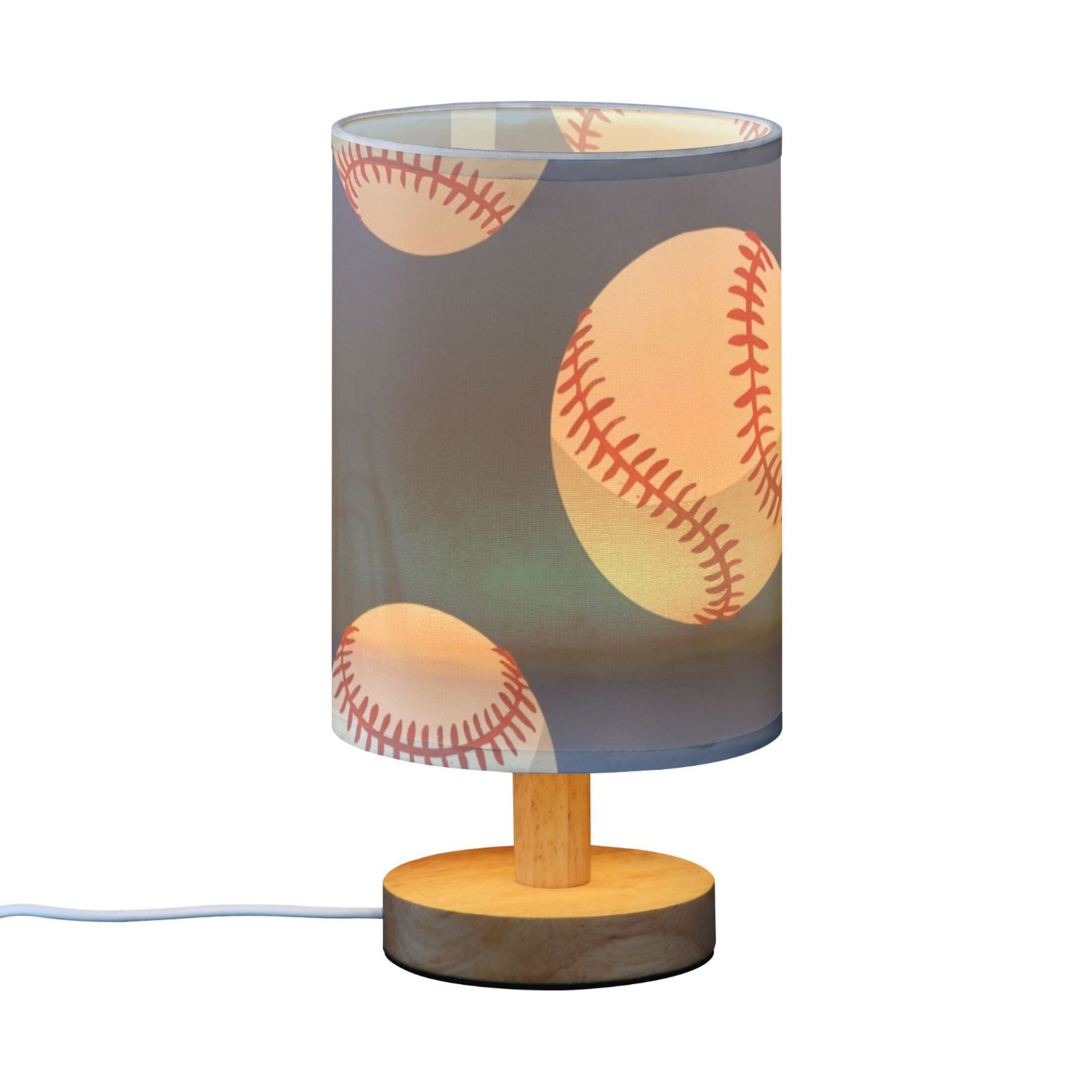 Bedside Desk Lamp LED Baseball on Blue Table Nightstand Lamps Warm Light Fabric Lampshade for Home Bedroom Office Living Room Decor