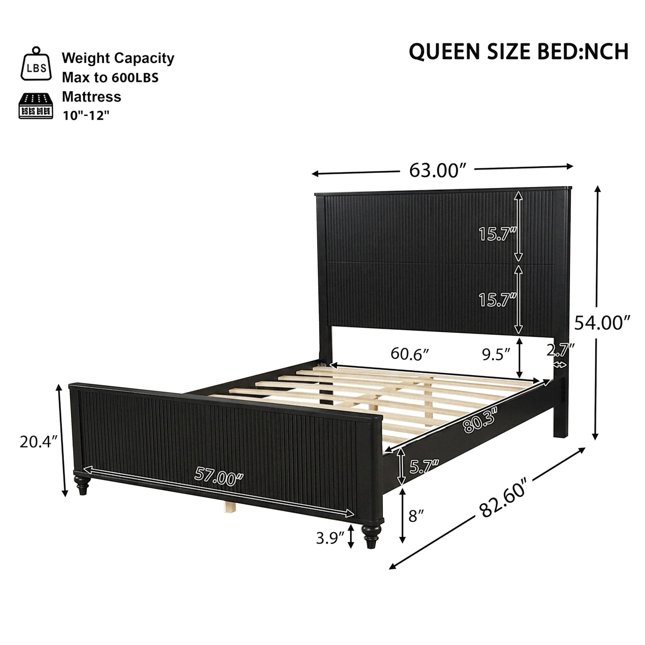 Christopher Knight Home Modern Wooden Queen Bed Frame with Grooved Headboard and Footboard, Black