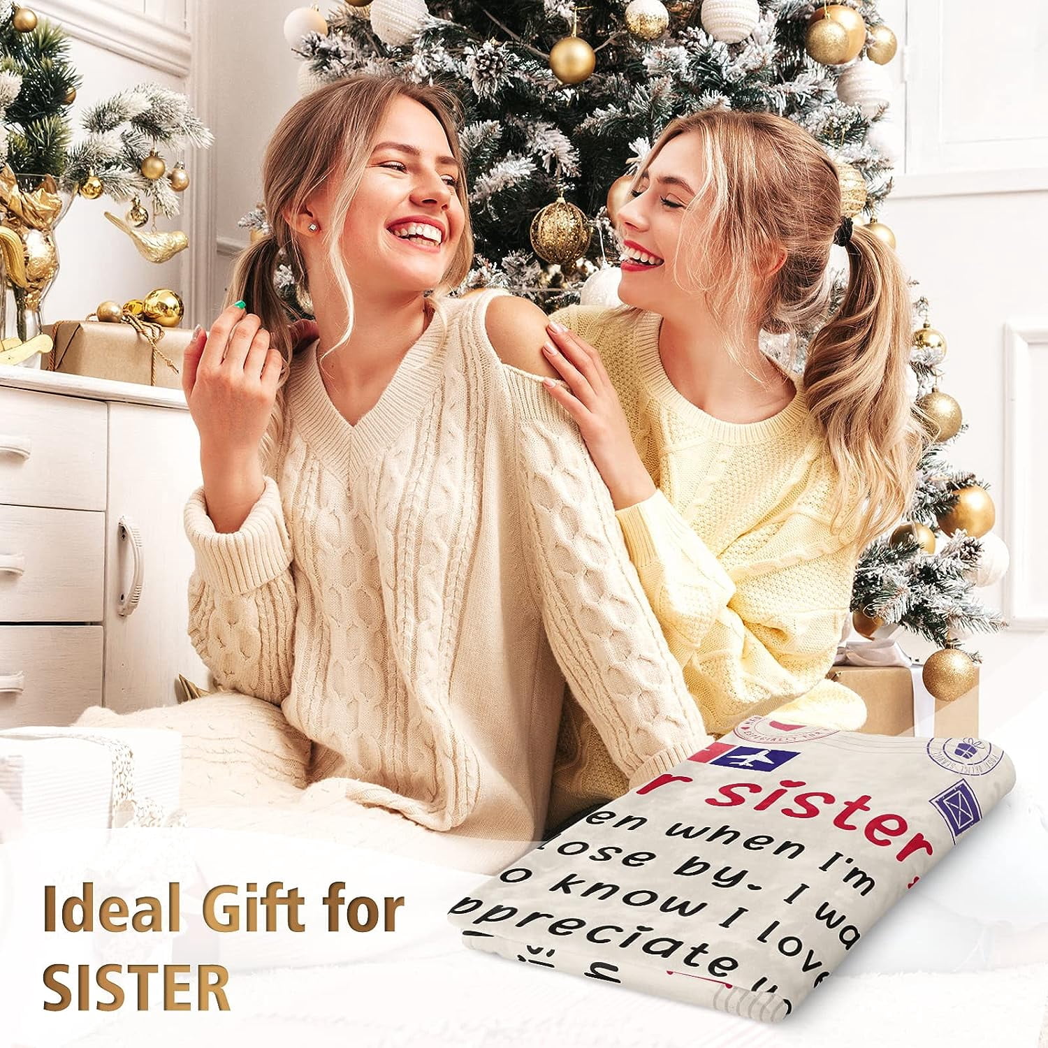 Sister Birthday Gifts, Sister Gifts Blanket, Sisters Gift from Sis, Present for Sisters on Mothers Day, Christmas, Dear Sis Airmail Throw Blanket