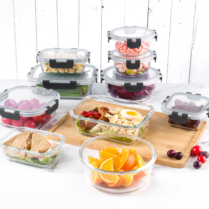 12 Pack Glass Food Storage Containers with Sanp Locking Lids, Airtight Meal Prep Containers for Kitchen, Leftovers, To-go, Gym, Office, Dishwasher/ Freezer/ Microwave Safe