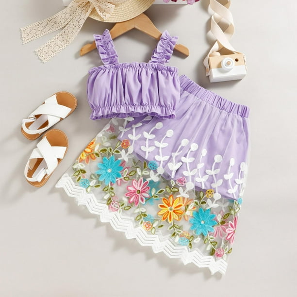Toddler Girls Fashion Cute Solid Color Sleeveless Ruffles Top Mesh
