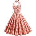 thumbnail image 4 of Njagoc3 Womens Long Sleeve Halter Gingham Dress, Fit & Flare, Summer Party & Retro Event Wear, Feminine Fit, 4 of 5