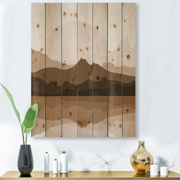 Designart 'Minimalist Brown Terracotta Landscape' Modern Print on Natural Pine Wood