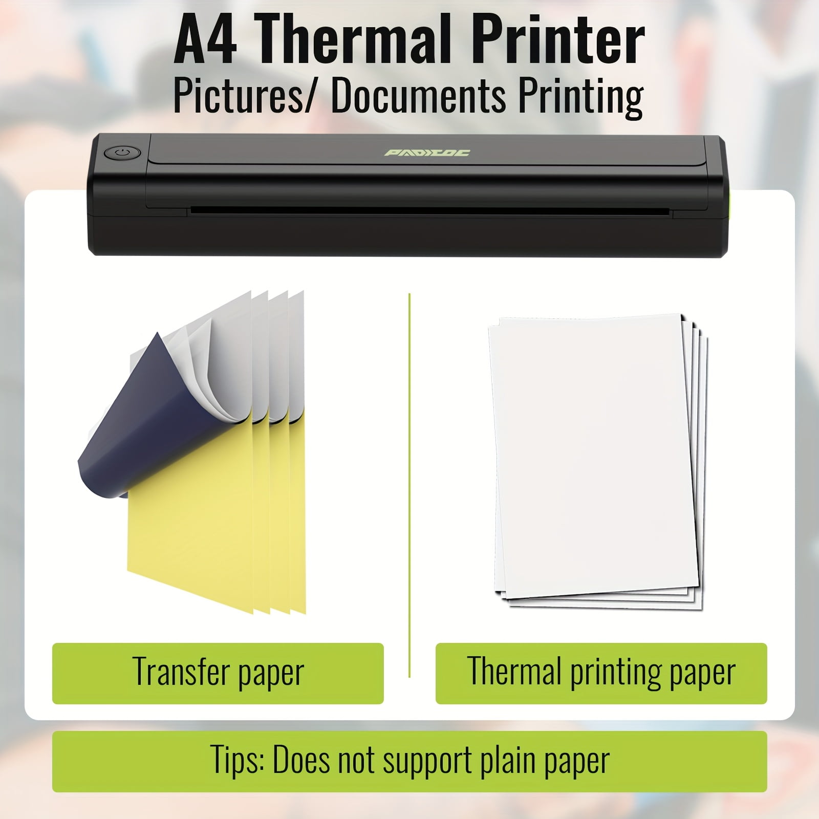 Portable Bluetooth Tattoo Transfer Printer, Inkless A4 Thermal Printer for Tattoo & Heat Transfer Paper, Compatible with Smartphone Tablet