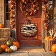 thumbnail image 4 of Halloween Bandage Pumpkin Wooden Sign, 11.8 Inch Hanging Door Wall Decor with Rope, Spooky Porch Window Decoration for Family Party Home, 4 of 5
