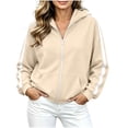 thumbnail image 4 of Qgtaibl Women's Full Zip Hooded Sweatshirt Side White Stripe Design Long Sleeve Jacket Thin Fleece Fall Athletic Hoodie Coat for Running Hiking Gym Khaki M, 4 of 9