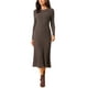 thumbnail image 2 of INSPIRE CHIC Vestido de Suéter de Manga Larga para Mujer, Cuello Redondo, Tejido de Canalé, Plisado, Midi, Talla XL, Café, 2 of 6