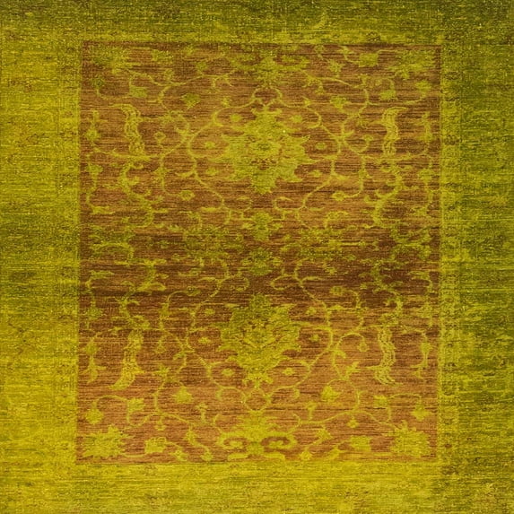 Ahgly Company Machine Washable Indoor Square Abstract Orange G Area Rugs, 4' Square