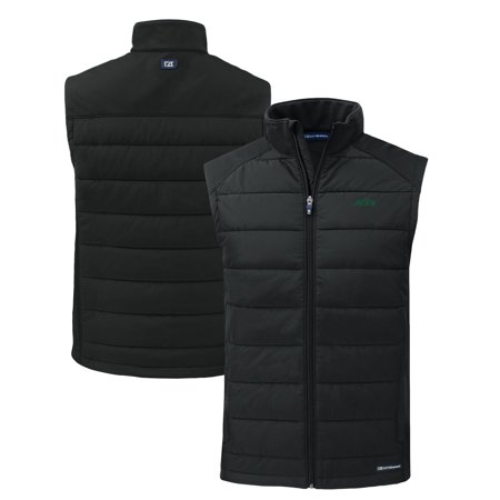 Men s Cutter & Buck Black New York Jets Primary Logo Evoke Hybrid Eco Softshell Recycled Full-Zip Vest
