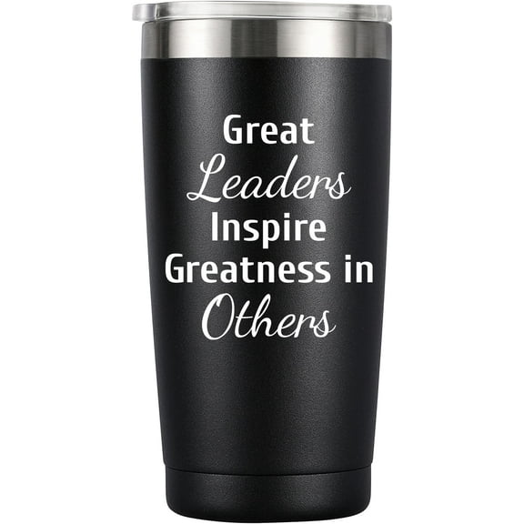 Boss Appreciation Gifts Mentor Gift Tumbler Great Leaders Coffee Mug Leader Supervisor PM Mentor Retirement Gift Coworker Farewell, 20oz Stainless Steel Insulated Tumbler, Black