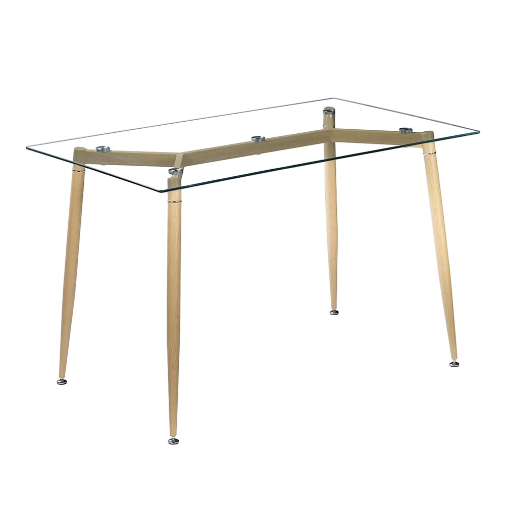 Zimtown Minimalist Dining Table Tempered Glass Surface For 4 Persons With 4 Imitation Wood Grain Legs