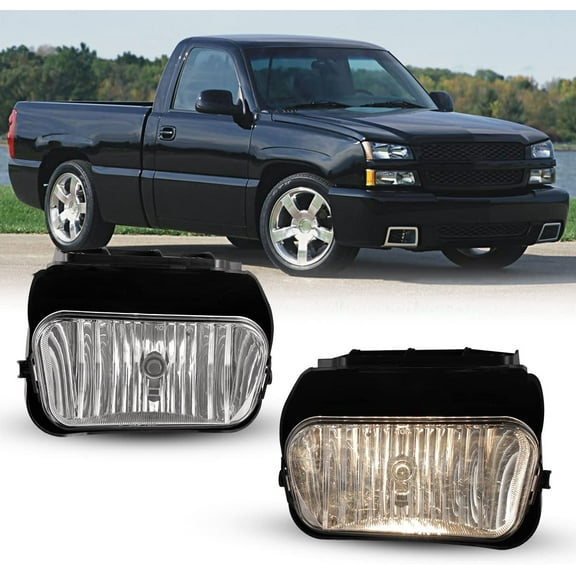 Driving Fog Lights Lamps Replacement for Chevy Silverado 2003-2007 All Models Avalanche 2002-2006 Without Body Cladding Clear Lens