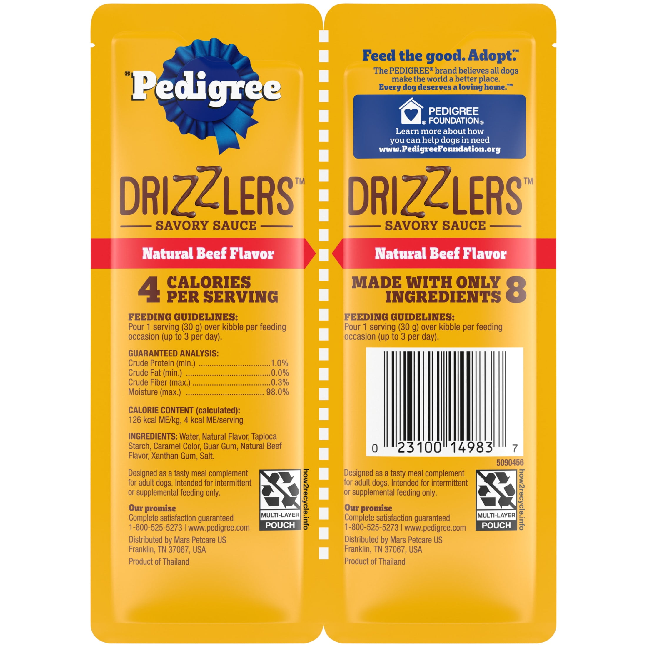 Pedigree Drizzlers Savory Sauce Natural Beef Flavor, 60g Twin Pouch (22 Count, 48 Servings Total)