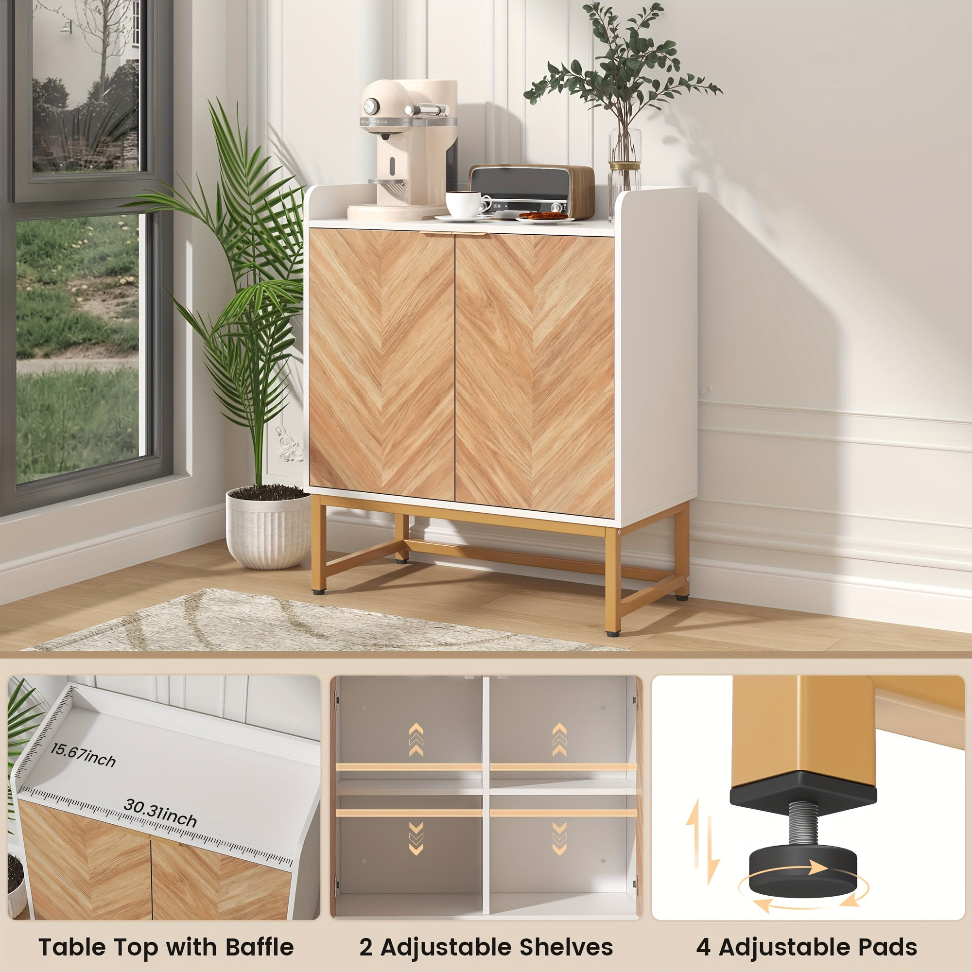 29 Gallon Aquarium Stand Fish Tank Stand for 20/10 Gallon with Doors Adjustable Shelves, Boho Sideboard Coffee Bar Cart, Kitchen Cupboard Console Table, 30.5" L×15.7" W×35" H