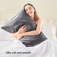 thumbnail image 2 of ZHAOCHENG Funda de almohada de seda satinada para cabello y piel, juego de 2 fundas de almohada de tamaño estándar en gris oscuro, funda de almohada súper suave con cierre de sobre (20 x 26 pulgadas), 2 of 5