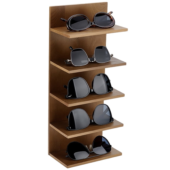 5 Tier Solid Wood Sunglasses Holder Organizer Simple Retro Eyeglass Holder Rack Wall Mount Sunglass Storage Glasses Stand of Eyewear Display DIY