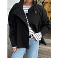 thumbnail image 2 of Womens Loose Crop Pea Coat Wool Blend Short Overcoat Casual Stand Collar Winter Outerwear, 2 of 7