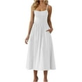 thumbnail image 2 of Kaemgyyd Womens Summer Dresses Fashion Spaghetti Straps Sleeveless Midi Dresses Casual Smocked A-Line Sundress with Pockets, 2 of 7