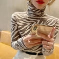 thumbnail image 5 of Women Slim Fitted Long Sleeve Turtleneck Sweater Knitted Striped Letter Print Basic Bottoming Pullover Jumper Top, 5 of 8