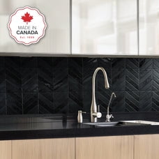 Smart Tiles Peel and Stick Backsplash, 5 Adhesive Tiles, Chevron Black, 11.43"x9"