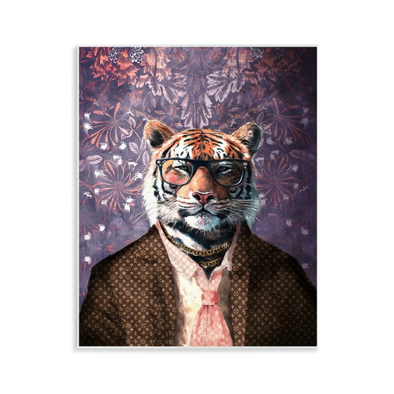 Stupell Industries Tiger in Style on Florals Animals Painting Unframed Art Print Wall Art, 11 x 14