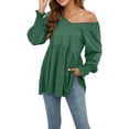 thumbnail image 5 of hirigin Women Elegant V-Neck Tunics Solid Long Sleeve Flowy Loose Fit Shirt Tops for Leggings, 5 of 7