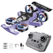 2-in-1 Land Air Drone Aircraft, Durable Remote Control Quadcopter Airplane Toy for All Ages (Purple 1Pc)