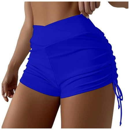 WERYOUNG Women Plus Size Solid Color Hight Waist Vacation Bikini Bottom Swimwear Briefs Beachwear Bikini Bottom Side Tie Thong Bathing Sports Yoga Shorts Skirt Swimbottom Summer Stylish Blue M