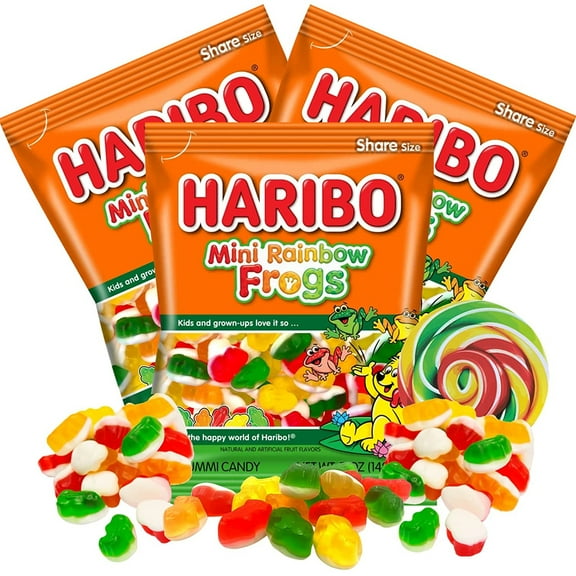Haribo Mini Rainbow Frogs Gummy Candies, Birthday Party Candy, Pack of 3, 5 Ounces per Bag