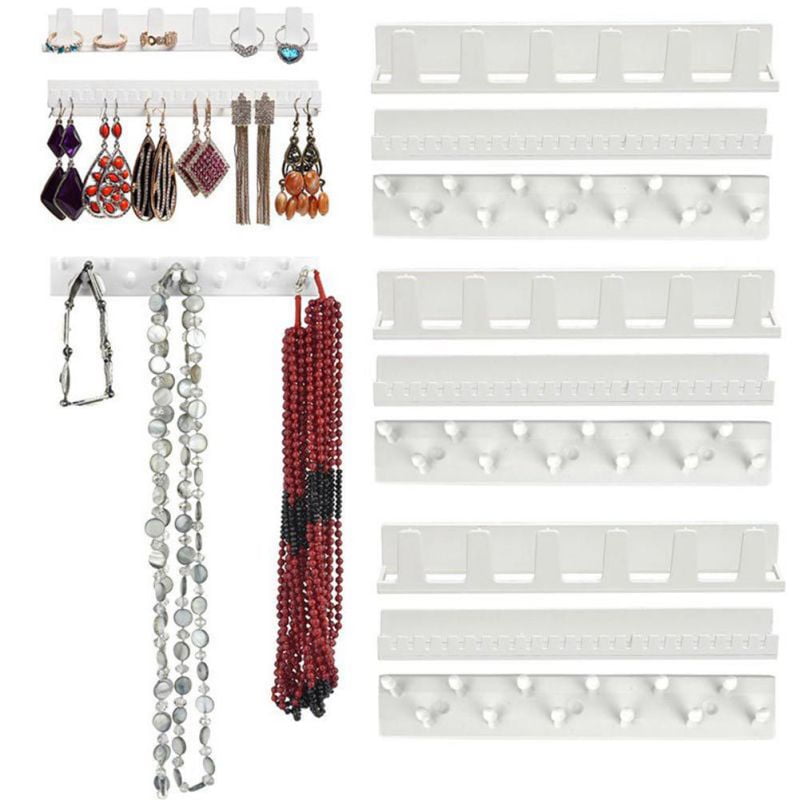 9PCS Adhesive Hanger Jewelry Necklace Earring Organizer Holder Rack Wall Mount 