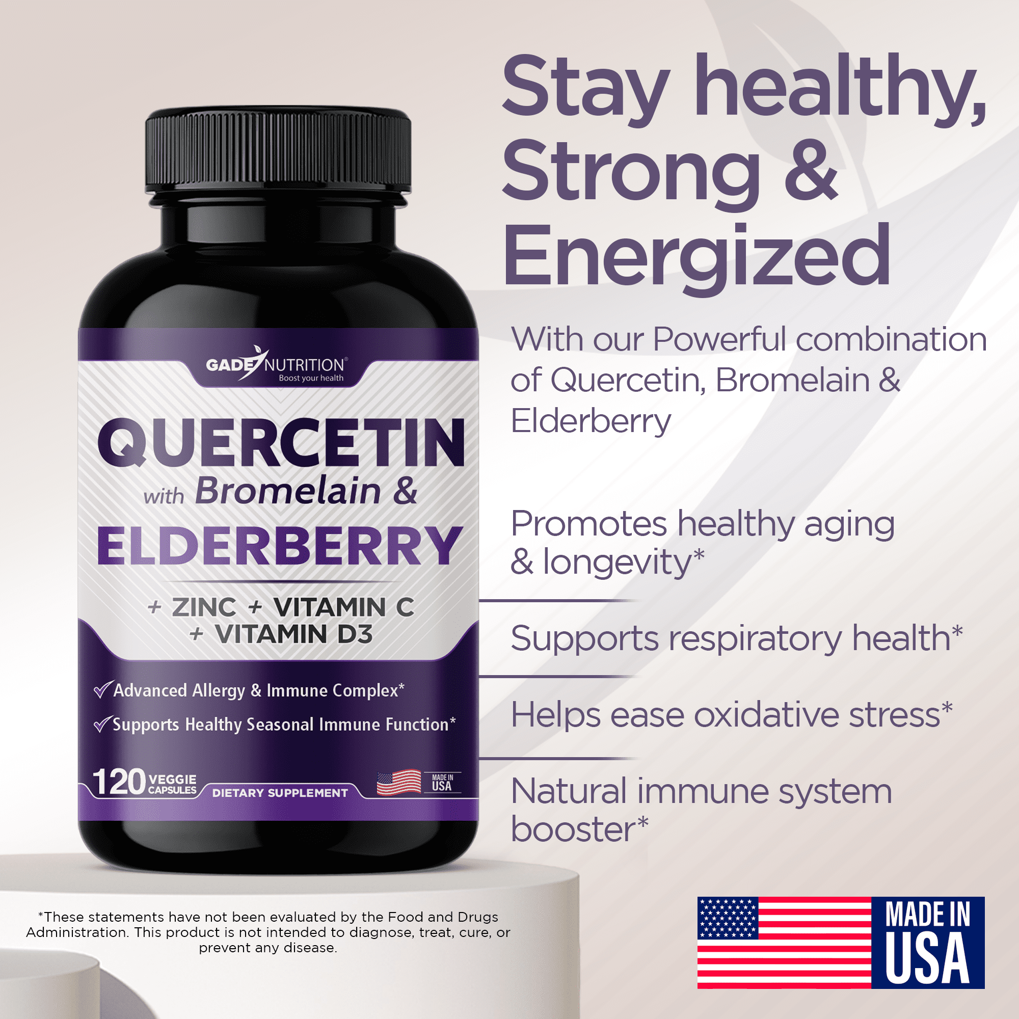 Quercetin Elderberry with Bromelain, Vitamin D, Vitamin C, and Zinc -  & Elderberry - Quercetin 500 mg with Bromelain & Ellderberry, Daily Immune Support