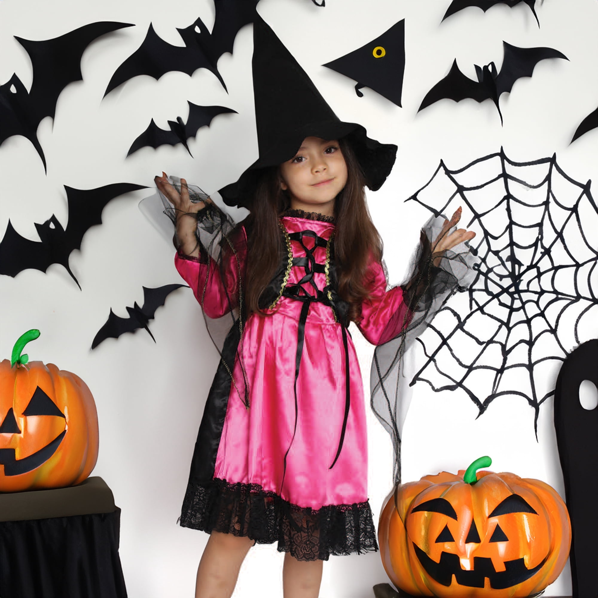 Children's Girl's Witch Halloween Costume - Medium - Black and Pink