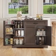 thumbnail image 3 of Coffee Bar Cabinet, Lofka 42" Farmhouse Kitchen Storage Sideboard Buffet Cabinet with 8 Shelves & 1 Drawer, Multifunctional Console Table for Dining Living Room Entryway Coffee Station, Dark Brown, 3 of 9