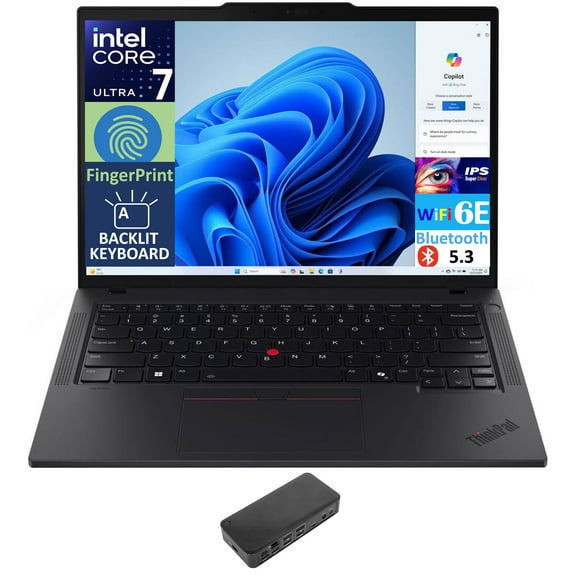 Lenovo T14 Gen 5 AI Powered Laptop 14.0in IPS WUXGA Display (Intel Core Ultra 7 155U, 16GB DDR5, 512GB PCIe SSD, Intel Graphics, Backlit KB, Fingerprint, 2 Thunderbolt 4, Win 11 Pro) w/USB-C Dock