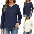 thumbnail image 1 of Blusa de encaje con escote en V para mujer, camisa de manga larga con estampado floral ondulado, mezcla de poliéster y elastano, ropa informal para uso doméstico y diario, sopatenor, 1 of 9
