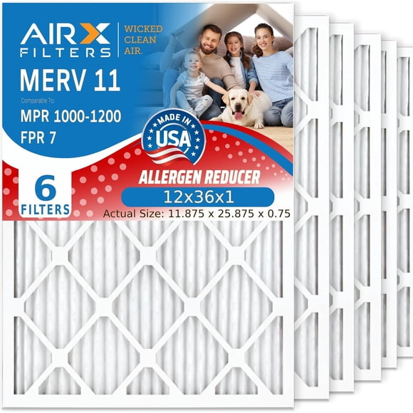 AIRX FILTERS WICKED CLEAN AIR 12x36x1 MERV 11 Electrostatic Pleated Air Conditioner Filter 6 Pack HVAC AC Furnace Filters