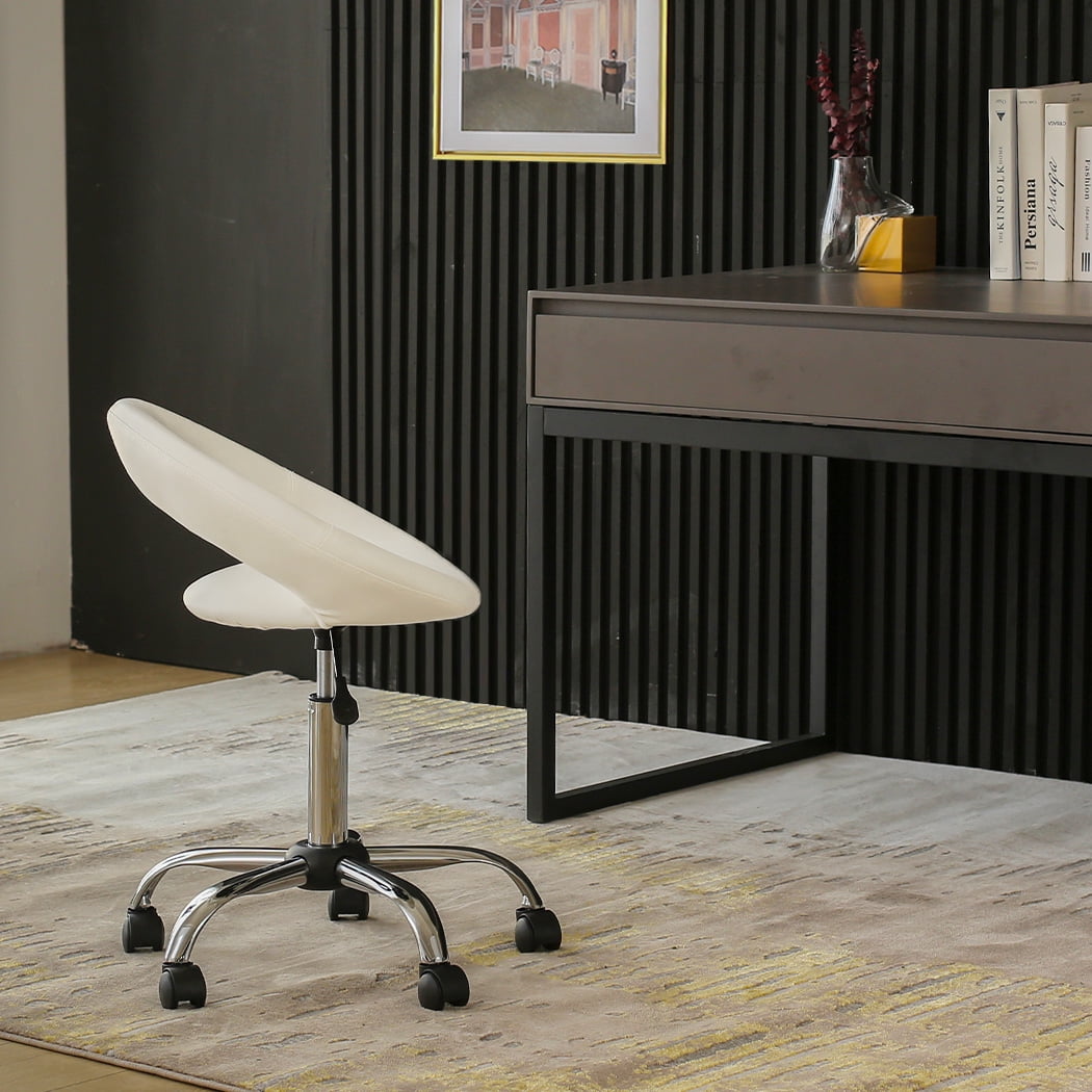 Duhome Faux Leather Office Desk Chair Vanity Chair Rolling Chair Adjustable Swivel Chair on Wheels Rolling Stool Salon Stool Vanity Stool Modern, White