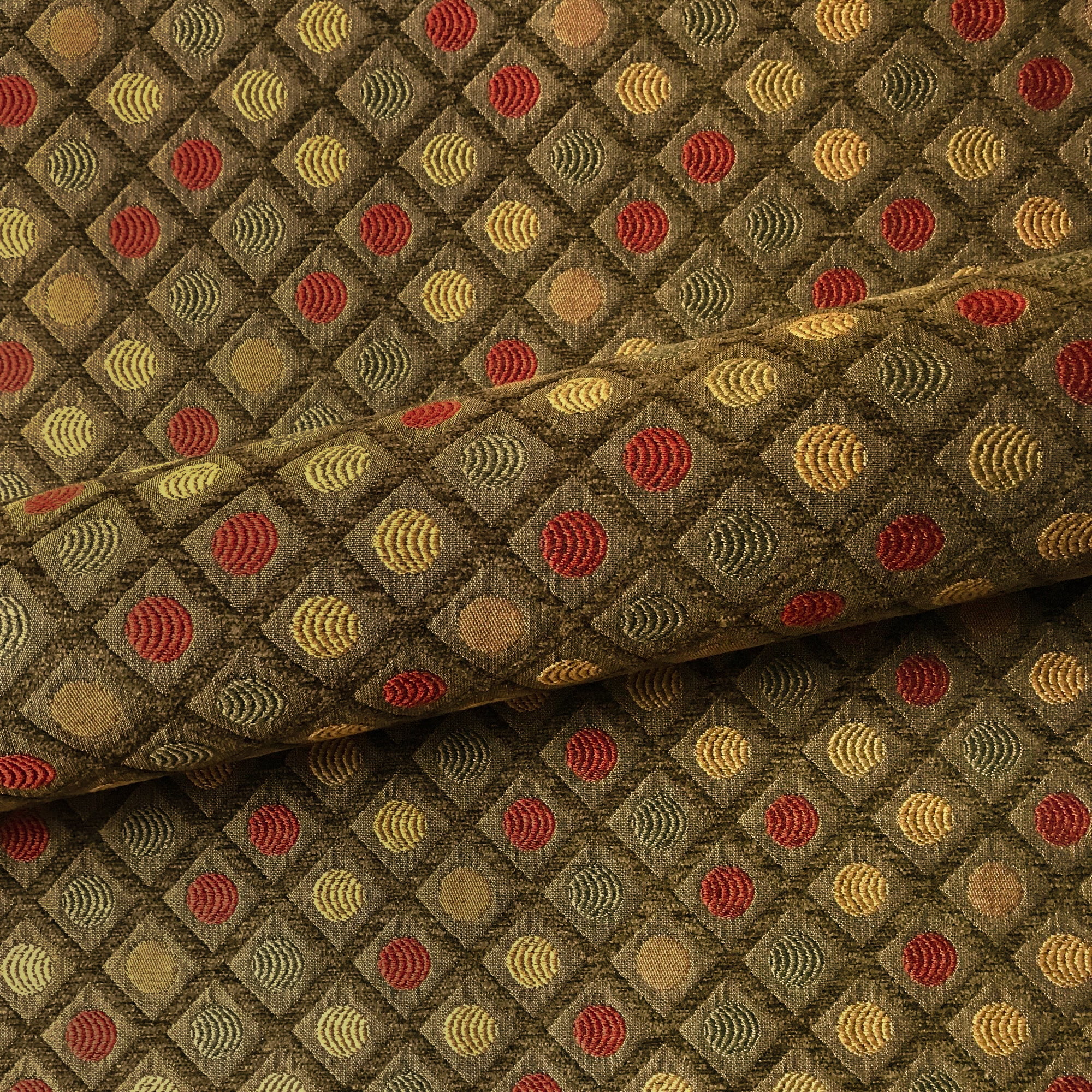 Mid Century Modern gold/green/orange/red stripe upholstery fabric 54" 1YD 
