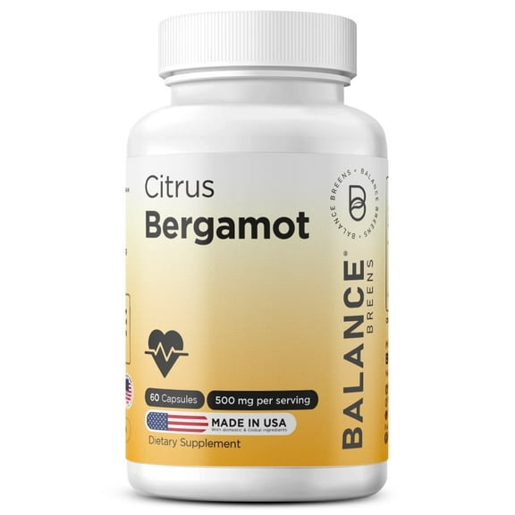 Citrus Bergamot 500mg - Revitalize Your Heart Health - Advanced Bergamot Supplement for Metabolism & Cholesterol Health - 60 Vegan Capsules by Balance Breens