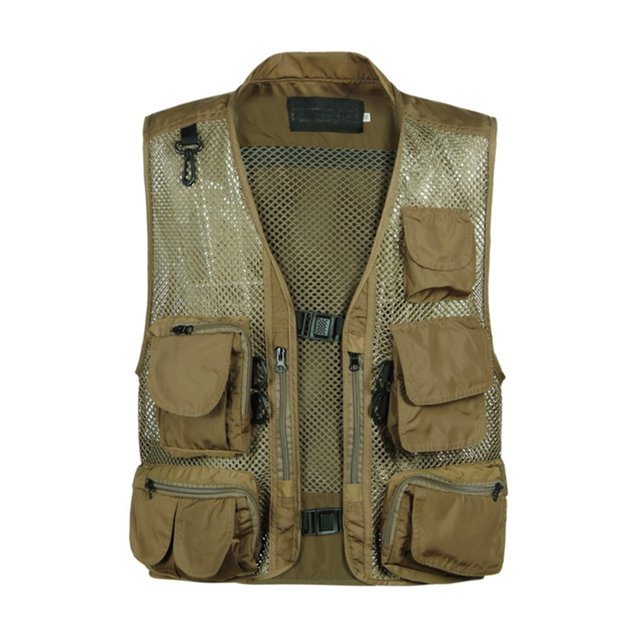 LUXUR Mens avec Plusieurs Poches Cargo Veste de Pêche Escalade Gilets Vert Armée Profonde L