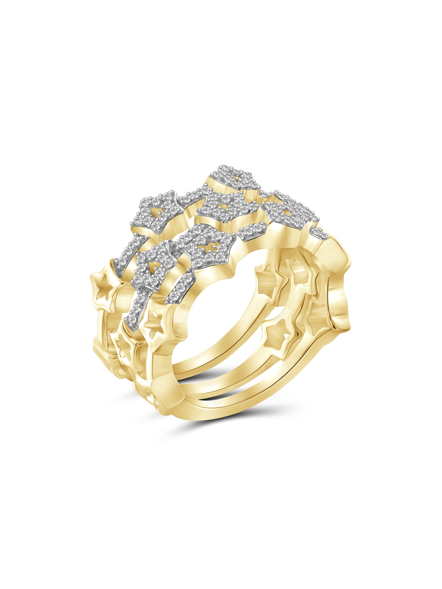 JewelersClub Stackable Diamond Rings for Women – 1/3 Carat White Diamond Ring Jewelry– 14K Gold Plated Silver Stackable Bands for Women –– Stackable Ring Set by JewelersClub