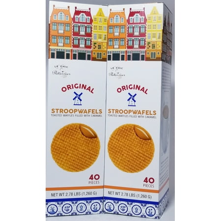 Original Stroopwafels- Toasted Waffles filled with Caramel 2 pack 2.78 Lbs. each. (40 pieces each pack).