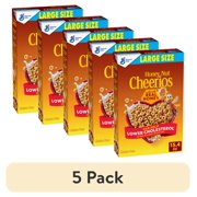 (5 pack) Honey Nut Cheerios, Heart Healthy Gluten Free Breakfast Cereal, Large Size, 15.4 oz