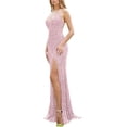 thumbnail image 1 of dinavian Women's Spaghetti Straps Sequin Party Dress Mermaid V Neck Bridesmaid Dresses with Slit, 1 of 4