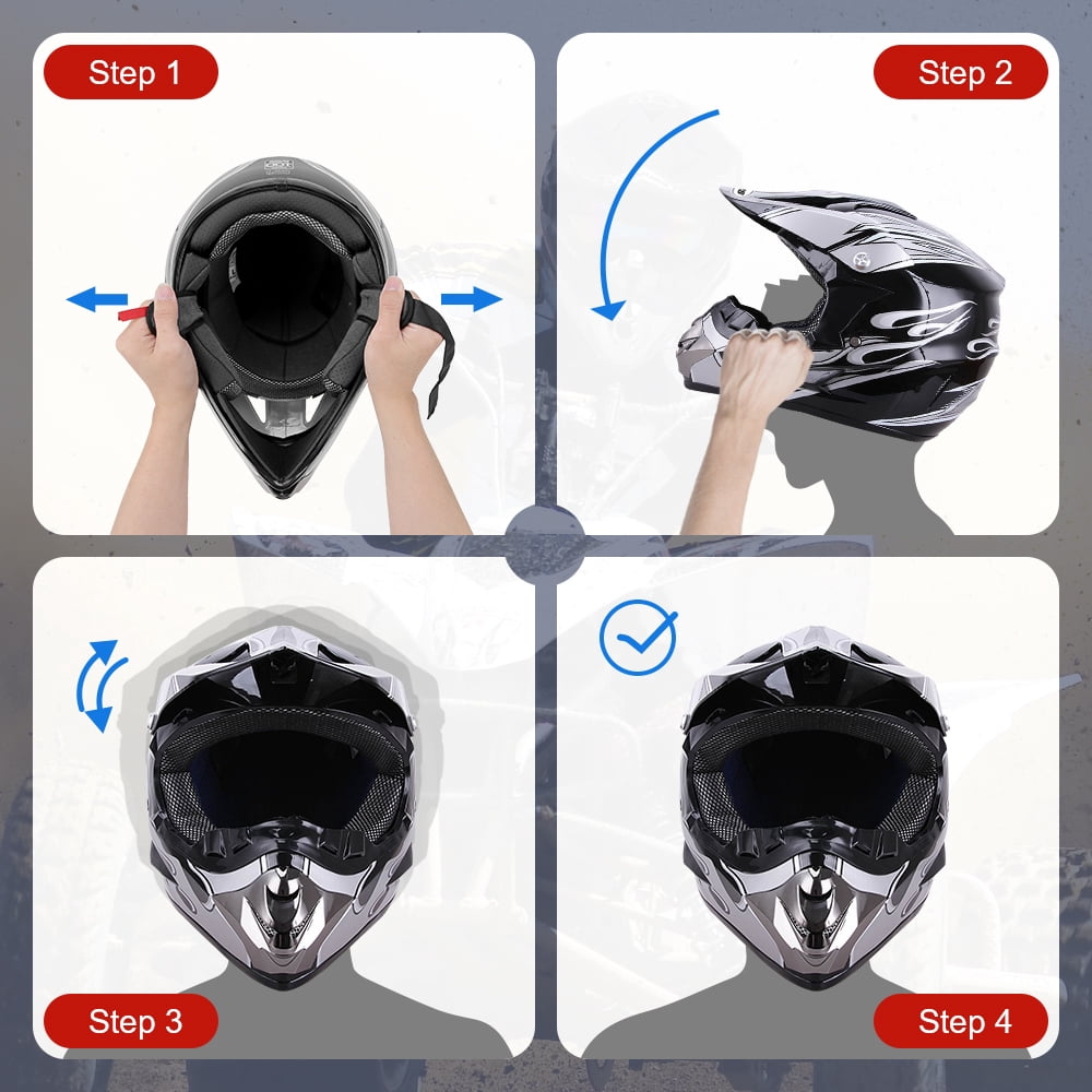 Oumurs DOT Motocross Motorcycle Helmet Open Face Off-road Dirt Bike ATV Helmet Unisex Adult Black M L XL XXL