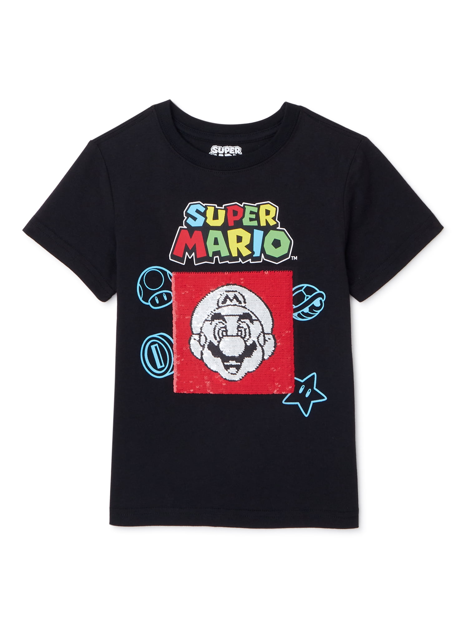 Super Mario Bros. - Super Mario Bros. Boys Mario Head Sequin T-Shirt ...