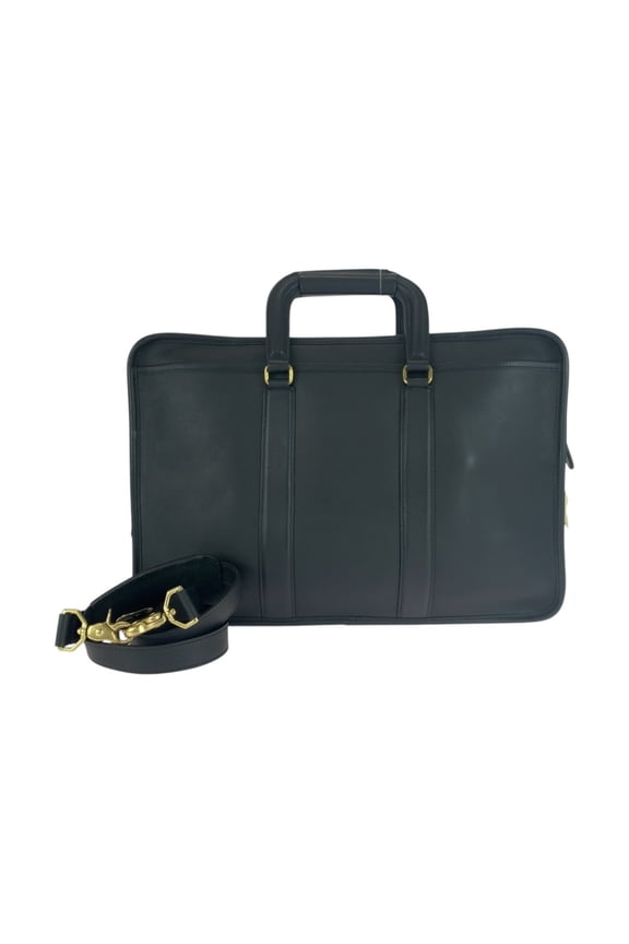 Pre-Owned COACH Old Coach 5296 Black Leather Shoulder Bag with Gold Hardware, 2-Way Handbag for...